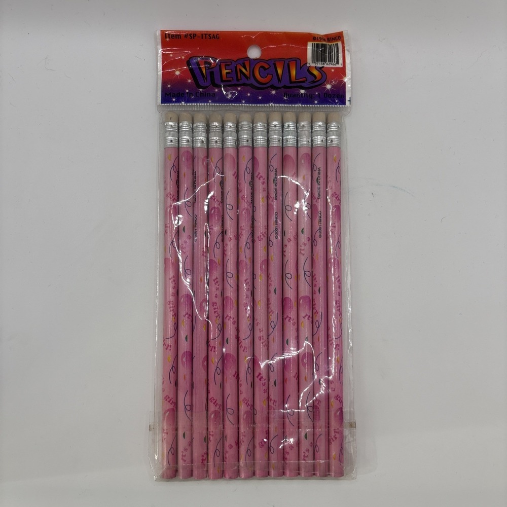 Vintage Rinco It's A Girl Pink Pencils Lot Of 12 SP-ITSAG 1998 NEW
